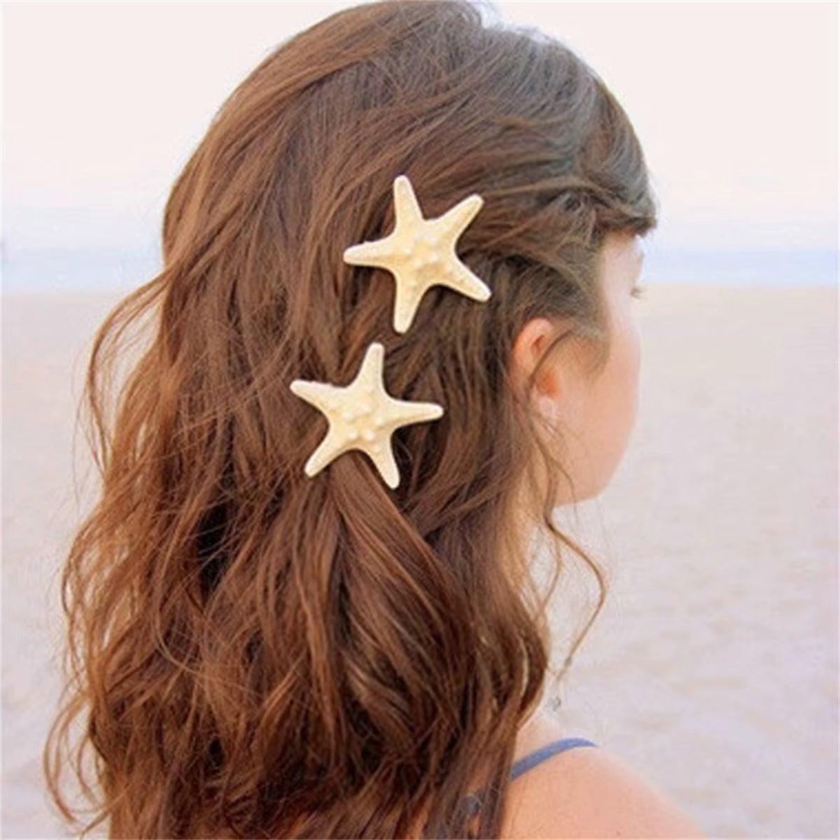 2Pcsbeach Style Handmade Natural Starfish Hairpin Duckbill Clip