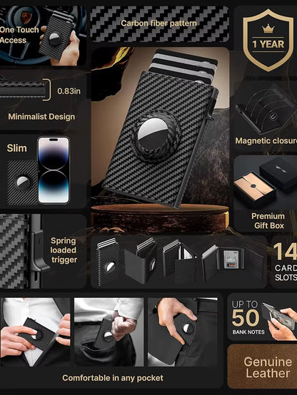 Men'S Card Bag with Air Tag Positioning Slot RFID anti Theft Brush Ultra Thin Metal Wallet Credit Card Clip