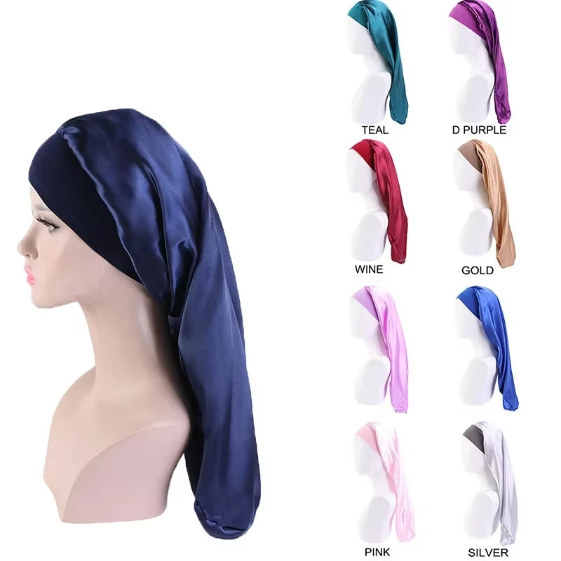 Long Satin Bonnet Sleep Cap Long Hair Care Bonnet Night Sleep Cap for Women Braids Curly Hair Natural Hair Adjustable Sleep Cap