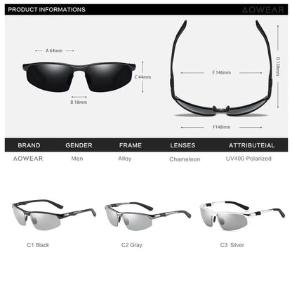 Photochromic Sunglasses Men Polarized Day Night Driving Glasses High Quality Aluminium Rimless Chameleon Eyewear Gafas