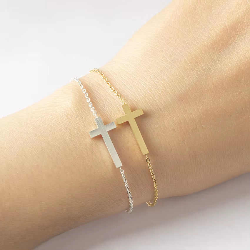 Jesus Cross Charm Bracelets for Women Men Jewelry Stainless Steel Chain Pulseras Christian Crucifix Bileklik Bracelet Homme