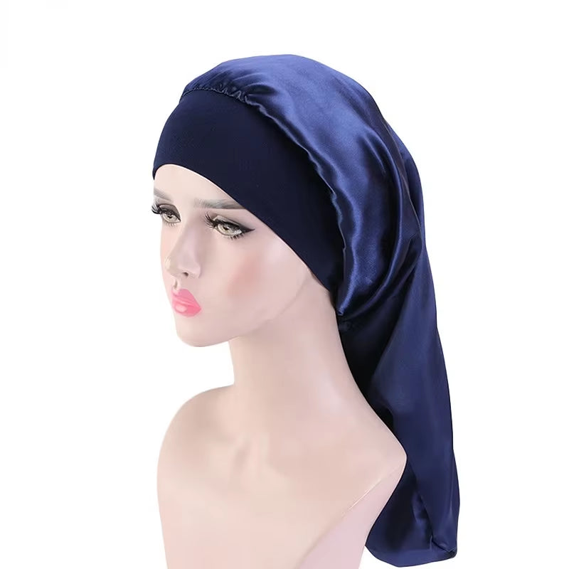 Long Satin Bonnet Sleep Cap Long Hair Care Bonnet Night Sleep Cap for Women Braids Curly Hair Natural Hair Adjustable Sleep Cap