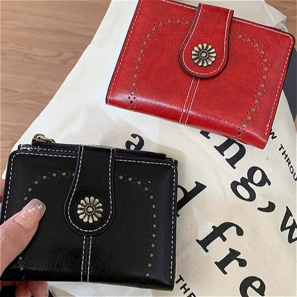 Women Wallet PU Leather Purse Female Long Wallet Gold Hollow Leaves Pouch Handbag for Women Coin Purse Card Holders Clutch